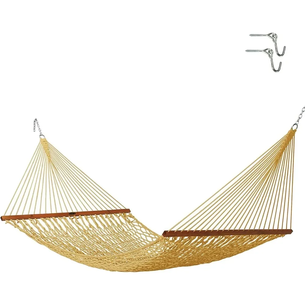 

14DCTAN Deluxe Tan DURACORD Rope Hammock with Free Extension Chains & Tree Hooks, Handcrafted in The USA Accommodates 2 People