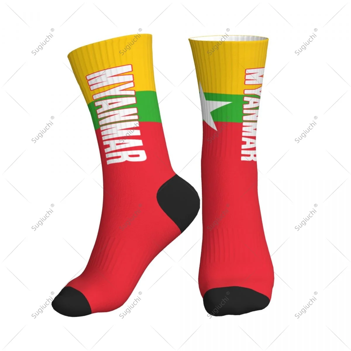 

Полиэстеровые носки до середины икры с 3D принтом флага Мьянмы для мужчин и женщин, кавайные носки, уличные носки для скейтборда