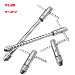 Adjustable T-Handle Ratchet Tap Wrench Tap M3-M8 M5-12 Ratcheting Wrench Screw Holder Male Thread Metric Workshop Hand Tool