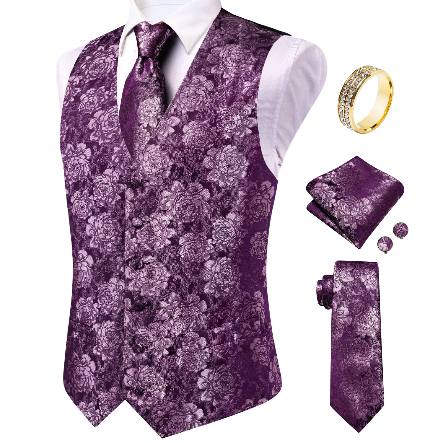 Rompi Pria Motif Bunga Mawar U - Pocket Square Set ulasan dan harga