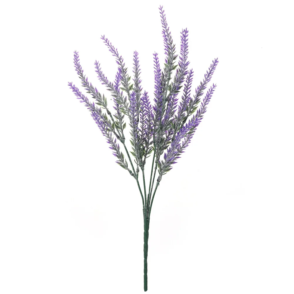 Artificial Flowers Flocked Plastic Lavender Bundle Fake Plants Wedding Bridle Bouquet Indoor Outdoor Home Kitchen Office Table