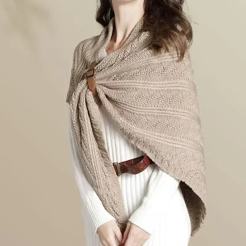 

Женский вязаный плащ, свободный треугольный шарф, вязаное верхнее пальто, многофункциональный свитер, накидка, женские пончо, пуловер, палантин, одежда