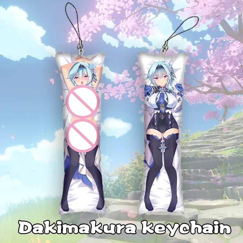 

New Fashion Genshin Impact Eula Dakimakura Keychain Cosplay Key Chain Double Sided Mini Hanging Phone Ornament Anime Keychain