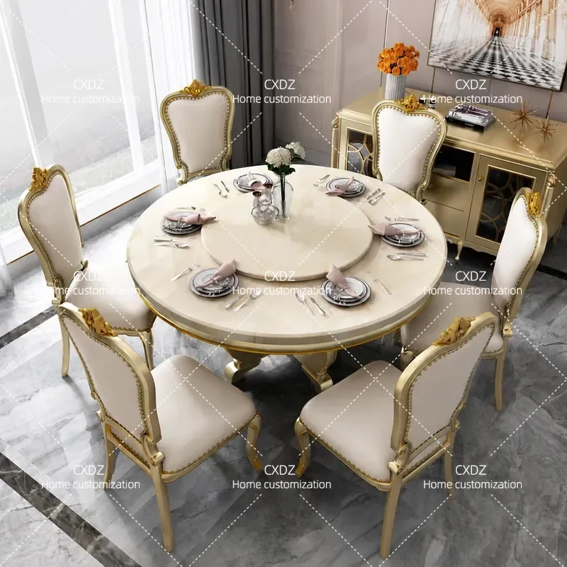 American light luxury dining table and chair combination solid wood European round table luxury high sense simple table
