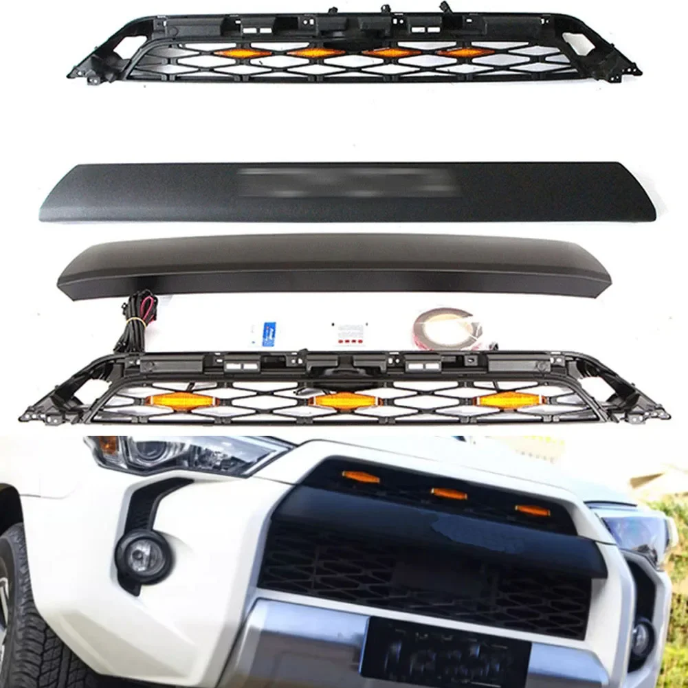 Car Grill For Toyota 4RUNNER 2020+  modified with light Grille Grill Mask Front bumper net Car Accessories