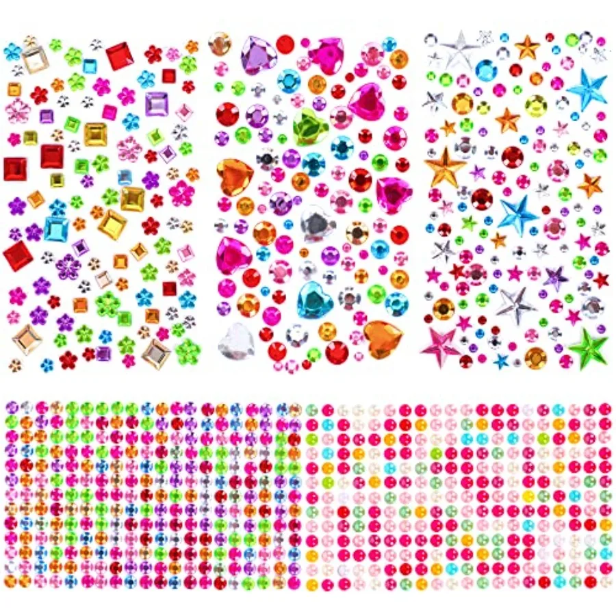 880pcs Gem Stickers Rhinestones for Crafts - Self Adhesive Jewels Stickers, Acrylic Gems DIY Craft Decorative Diamond Small Sti
