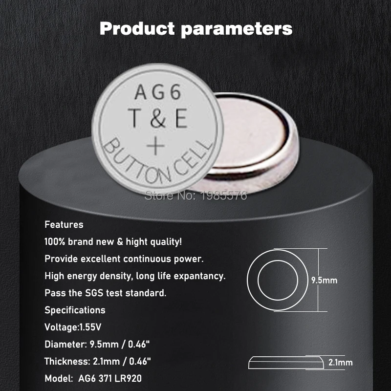 20 Uds. De pilas alcalinas de botón, 1,55 V, AG6, LR920, 371A, CX69, LR920W, 371, L921, SR927, 171, G6A, AG 6