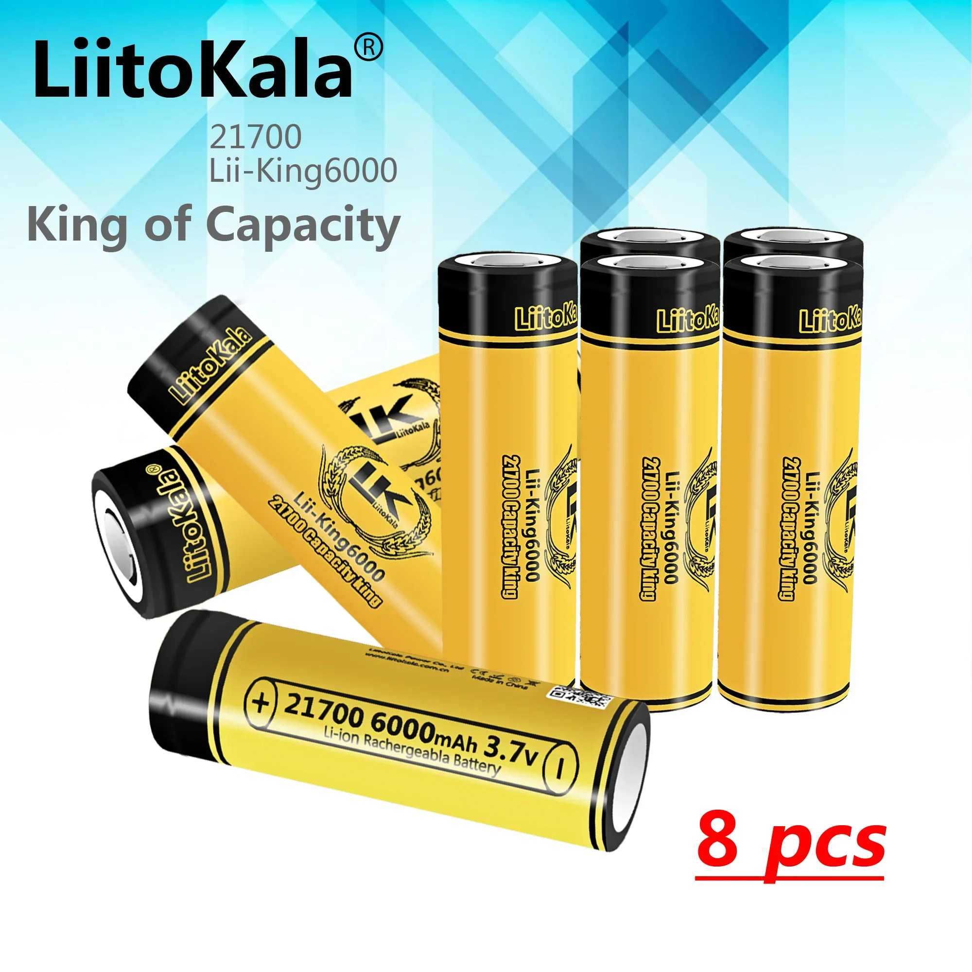 

8PCS LiitoKala King6000 21700 6000mAh High-capacity 3.7V Rechargeable Li-ion Cells for Flashlight Power Bank Toys Torch