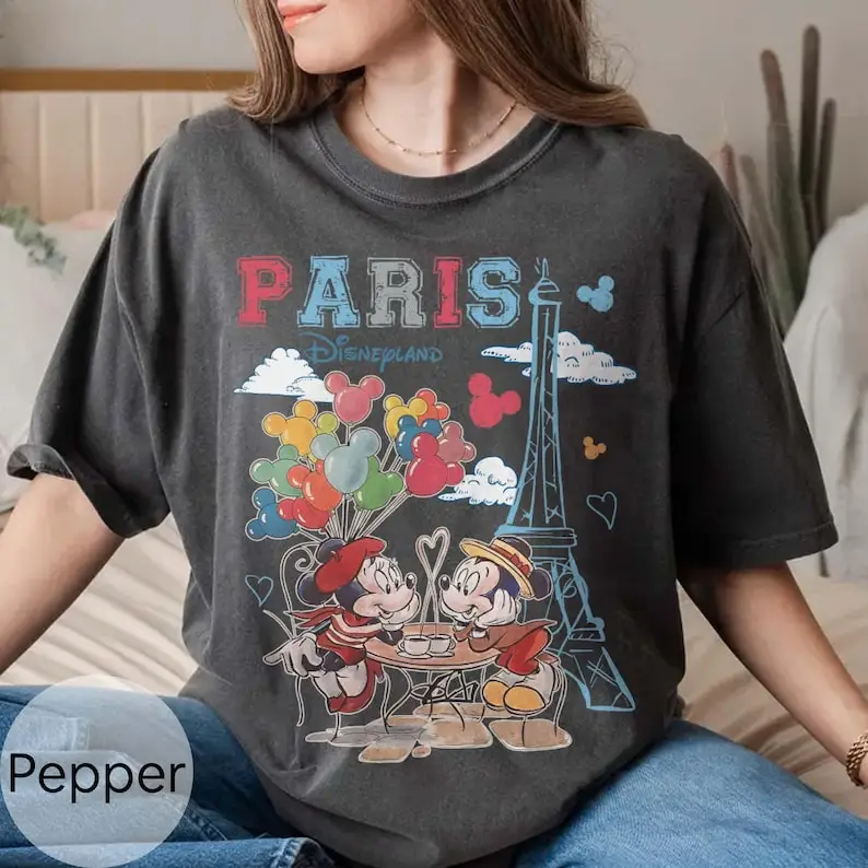 Camiseta Vintage de Verano de Mickey y Minnie Mouse de París, Disneyland, Camiseta con la Torre Eiffel, Camiseta de Mickey Mouse, Camiseta de Disney Paris para Niñas