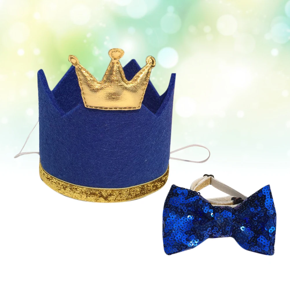

2 Pcs Pet Birthday Hat Bow Tie Set 8cm Long 5cm Wide Crown Hats for Cats Dogs Soft Comfortable Party Photo Props Dog Hat Pet