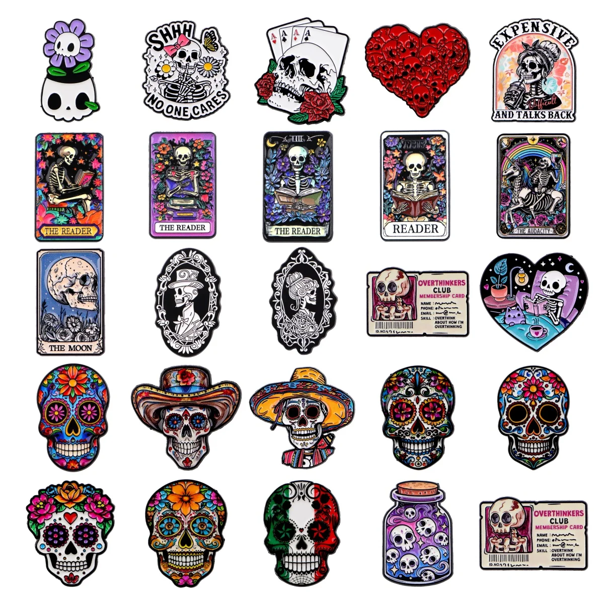

Skeleton Tarot Reader Enamel Pin Gothic Rose Brooches Lapel Pins Badge on Backpack Costume Accessories Fashion Jewelry Gifts