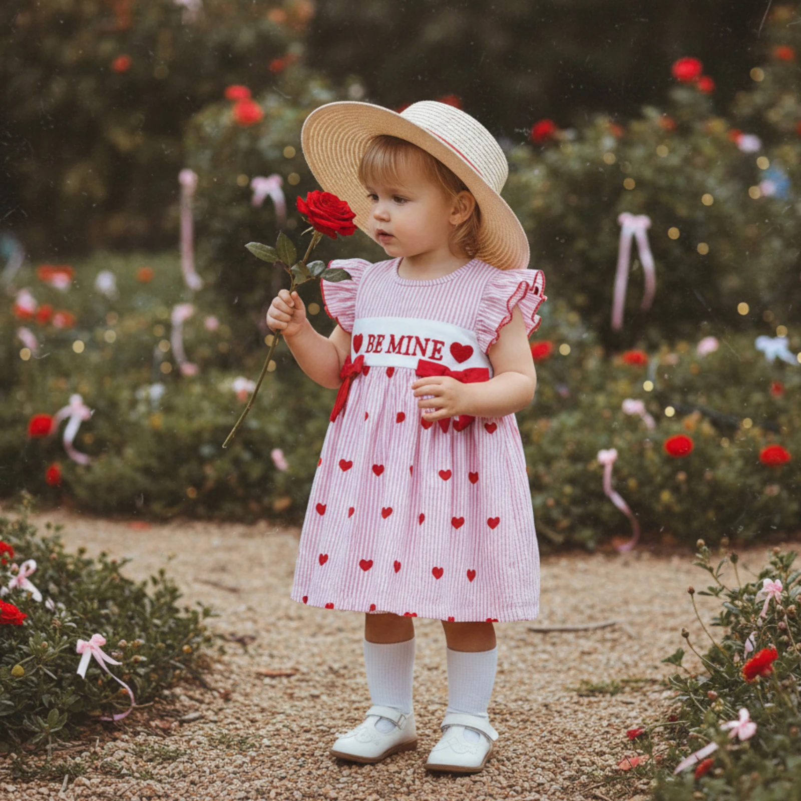 فستان صيفي للفتيات الصغيرات لعيد الحب ملابس مطرزة على شكل قلب وأكمام طائرة فستان كاجوال #1