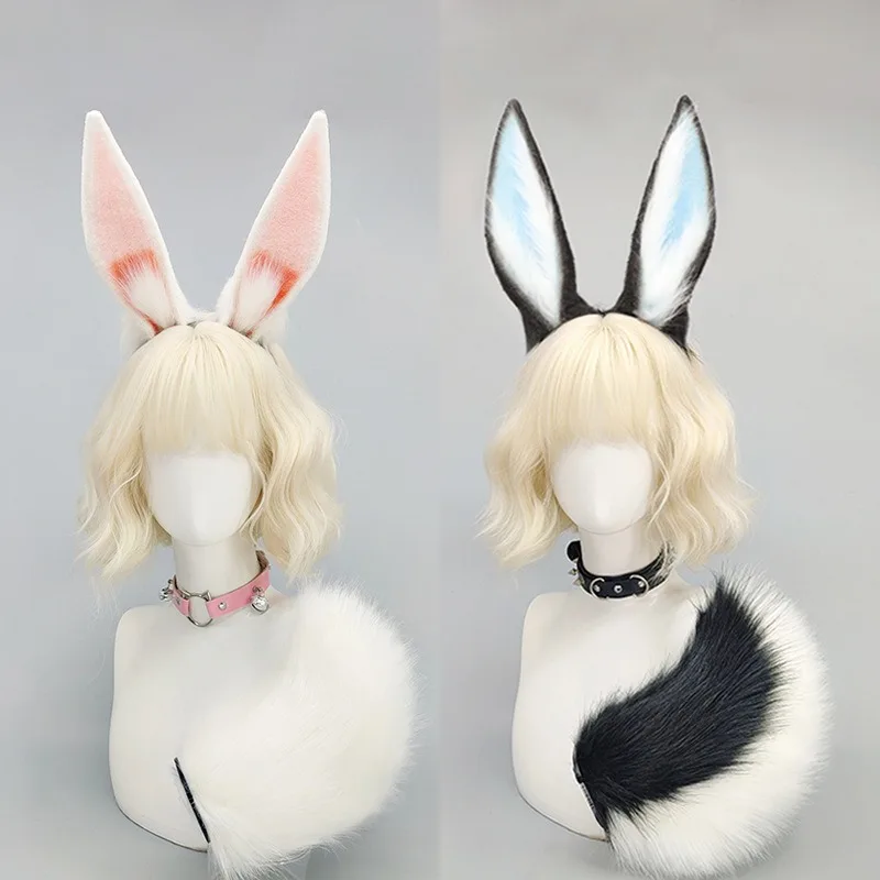 Handwork Game Gongsun Li Furry Headband Fluffy Tail Plush Bunny Ears Headwear Fursuit Animaris Cosplay Performance Props