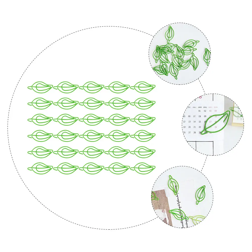 

30pcs Shaped Paper Clips Small Office Supplies Unique Document Organizer Grass Green Document Clips Metal Clip
