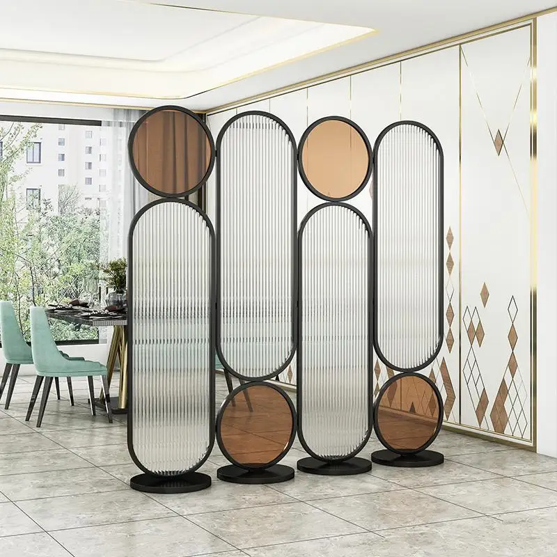 Folding/sliding partition screen with non-drilled groove glass, decorative partition for the living room entrance