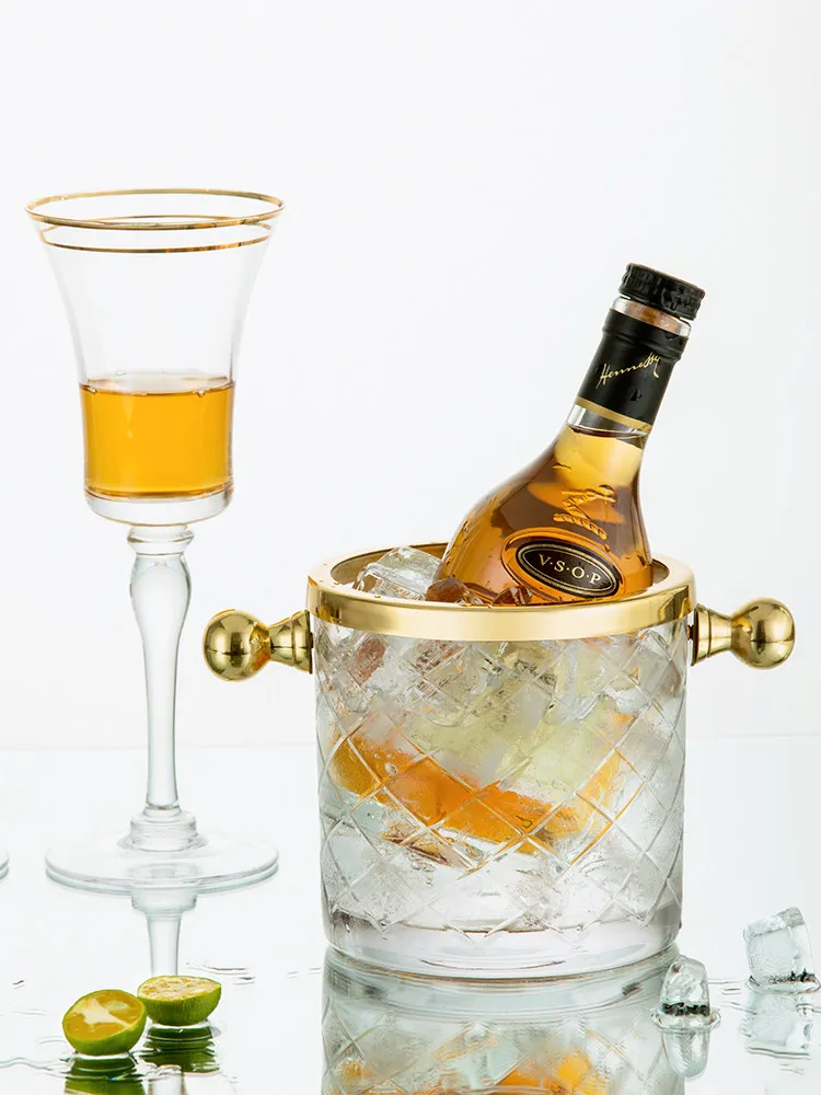 High-value champagne bucket brass glass ice bucket with clip household edible ice cube red wine small ice bucket