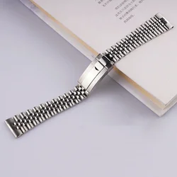 Rolamy 22mm Silver Stainless Steel Replacement Wrist Watch Band Strap Bracelet Jubilee with Oyster Clasp For Seiko