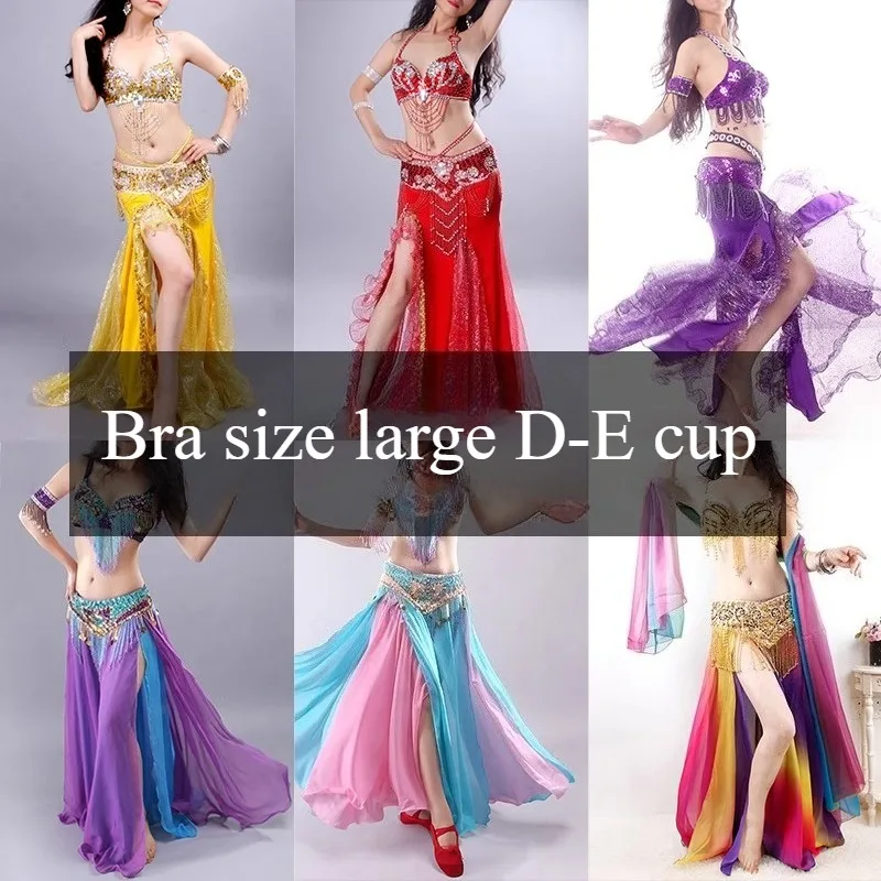 Costumi di danza del ventre personalizzati Set 2025 Nuovo vestito da spettacolo teatrale Reggiseno sexy Taglia grande D-E Cup Dancewear esotico