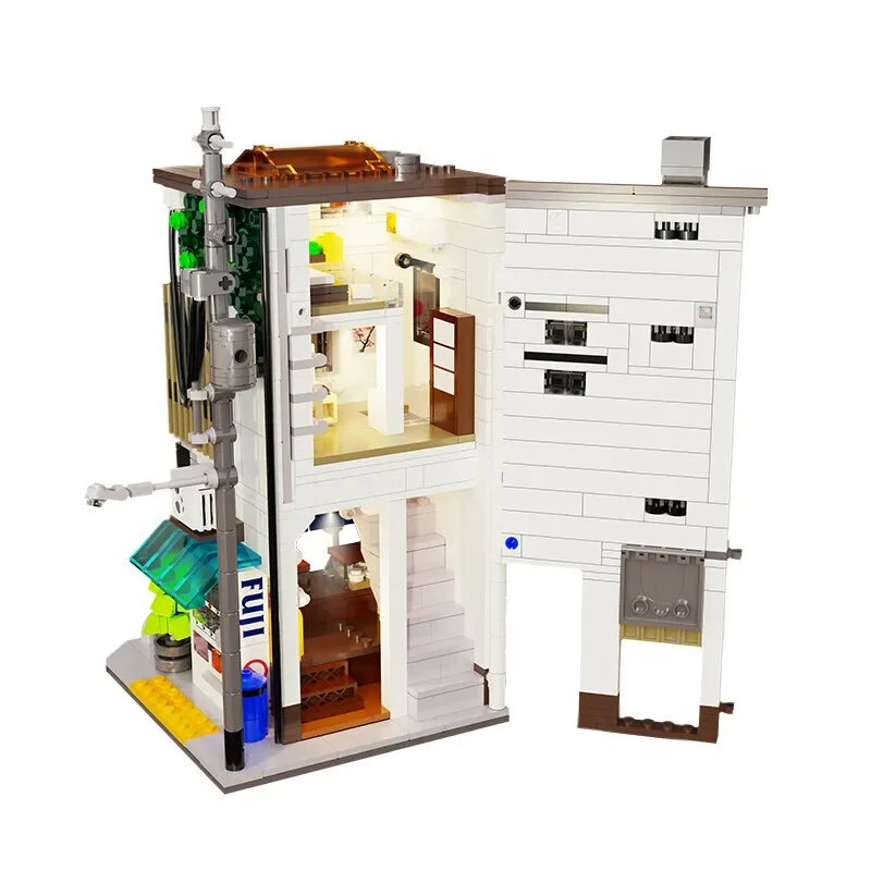 Casa del negozio di panini al vapore Blocchi modulari Città giapponese Appartamento Negozio Architettura Modello in mattoni Kit Regalo per bambini per adulti 1108 pezzi