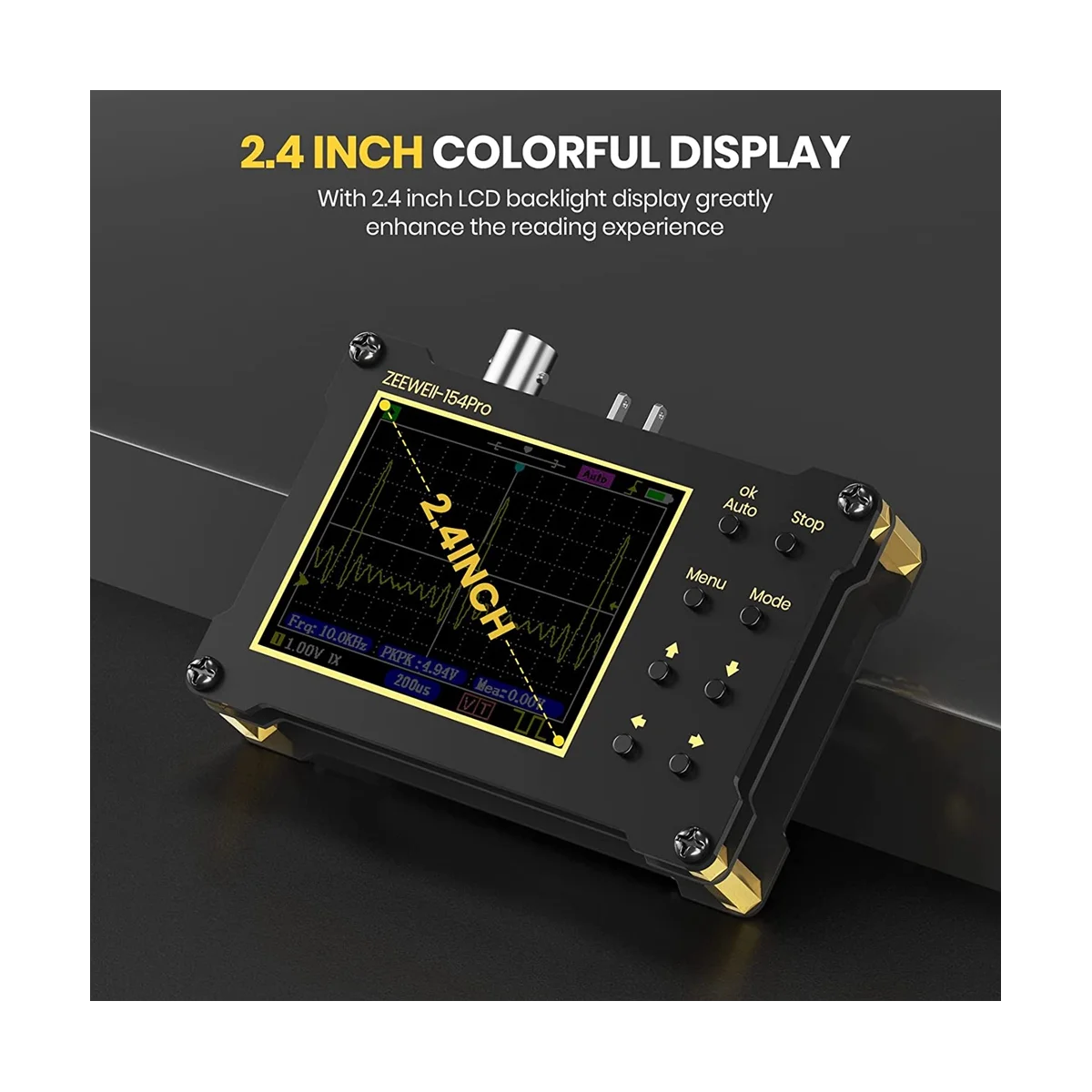 Digital Oscilloscope,14 Type Measurement, 40MSa/S Sampling Rate, 18MHz Bandwidth, 2.4In LCD Display with 10X, 100X Probe