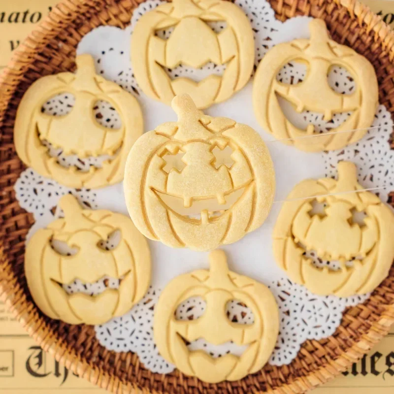 1set Halloween Pumpkin Head Biscuit Mold Funny Pumpkin Expression Cookie Cutters Fondant Sugar Craft Mold Cake Decoration Tool
