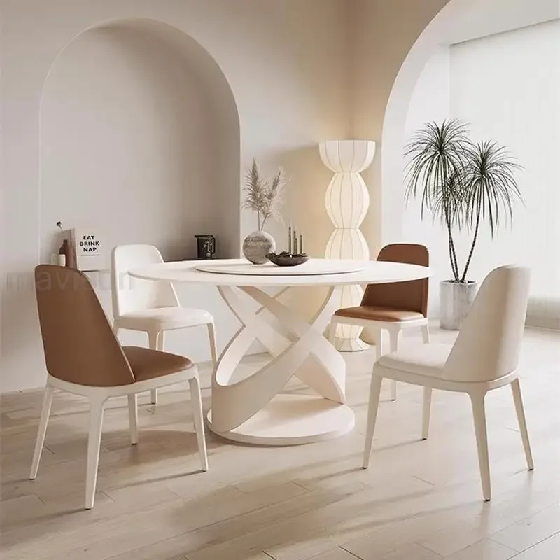 Dining Room Set Table Kitchen Overall Furniture Household Rock Slab Desktop Dining Table with 360°Rotating Turntable Furniture