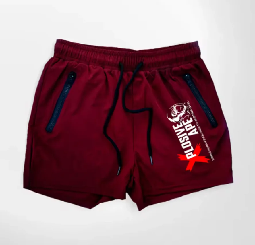 트렌디한 남성용 퀵 드라이 엣지 프린트 반바지, 이중 지퍼 포켓 엣지 디자인, 러닝, 농구 훈련 및 피트니스용