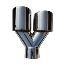 1 Pcs Universal Car Stainless Steel Tail Throat Length Y-Shaped Double Out Twill Glossy Exhaust Muffler Tip