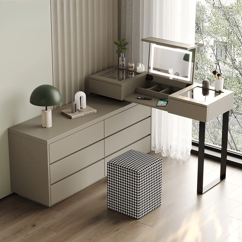 

minimalist clamshell dresser chest cabinet integrated bedroom multi-functional combination retractable glass desktop dres