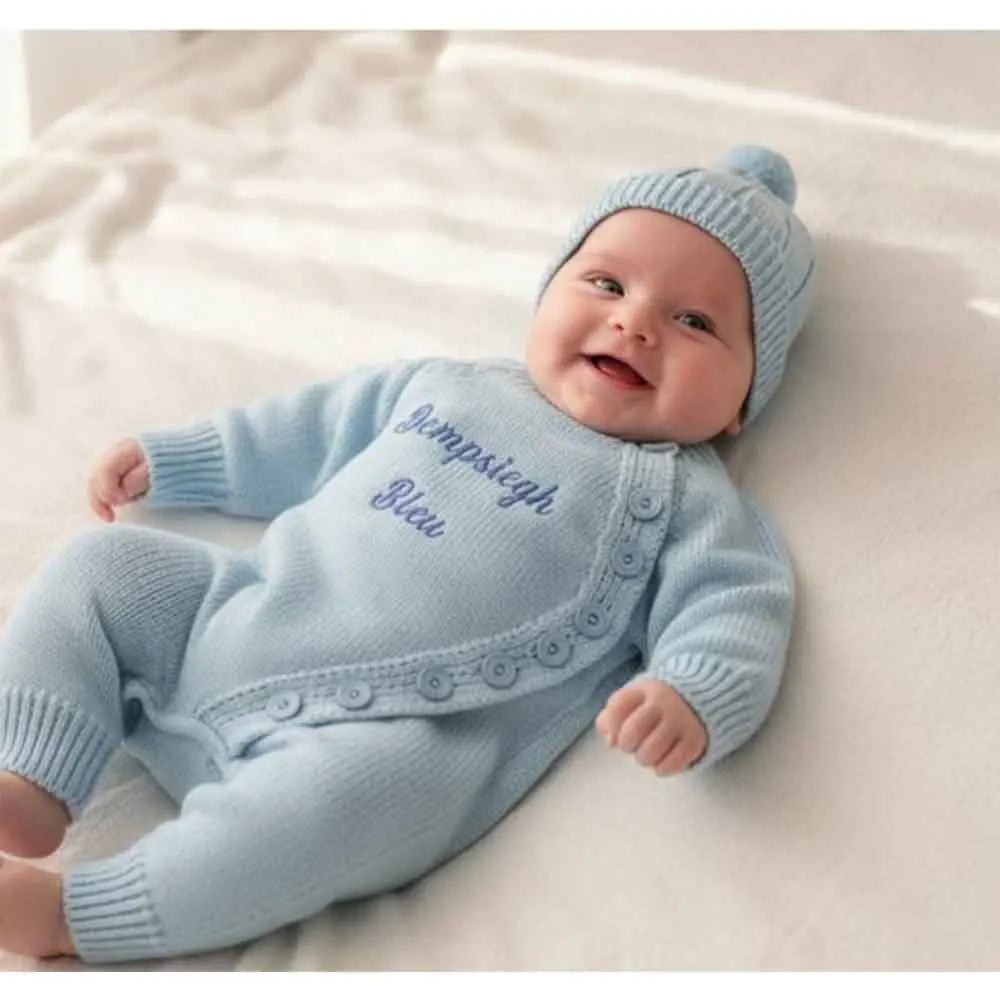 Personalized Embroidered Baby Jumpsuit Set, Newborn Cotton Knitted Jumpsuit And Hat, Newborn Girl Gift, Newborn Home Outfit