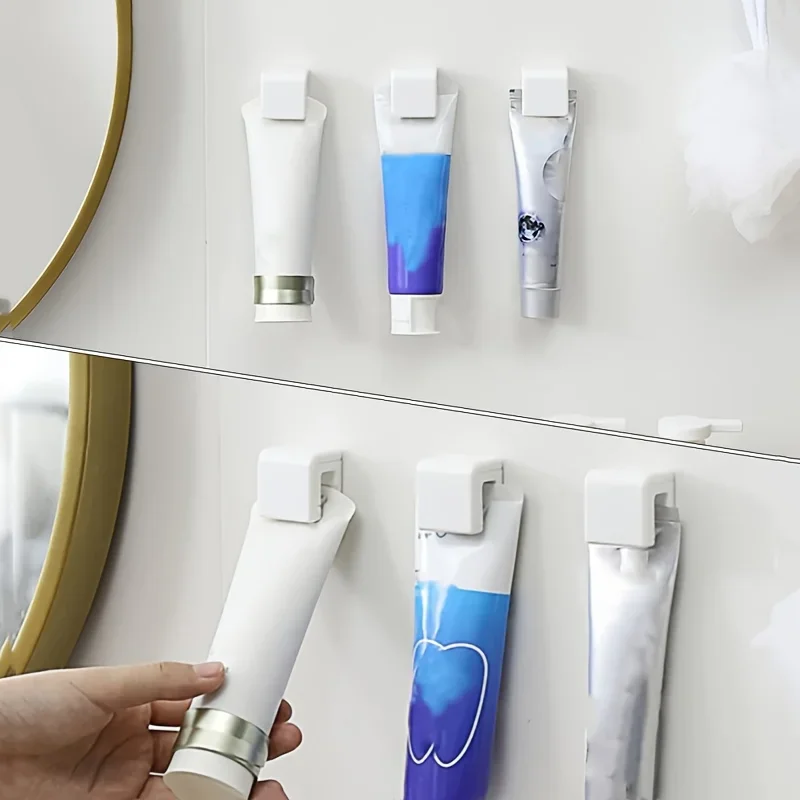 Self-Adhesive Toothpaste Holder Wall-Mounted No Drill Toothpaste Clip Home Storage Rack Bathroom Organizer Skincare Space-Saving