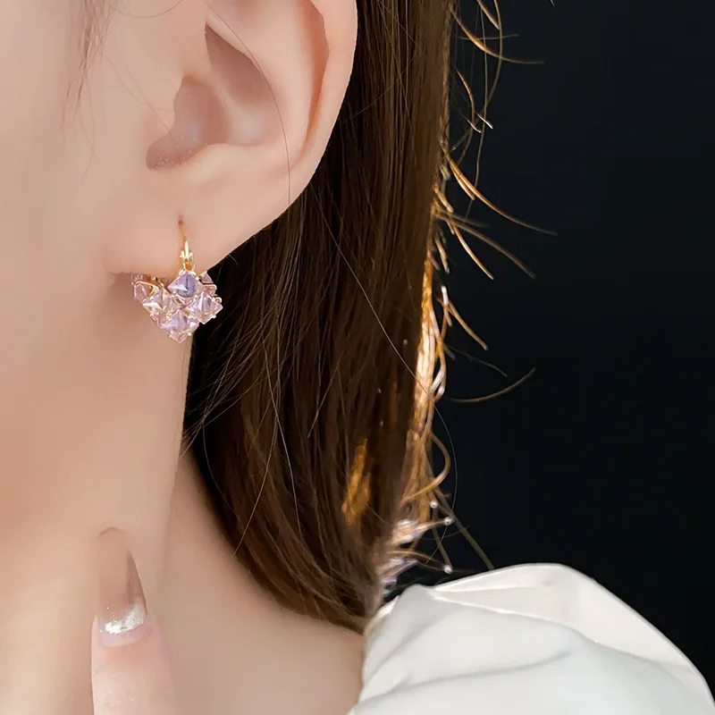 Irregular Metal Pink Crystal Earrings European And American Style Personalized Fashion Stud Earrings Girls Travel Accessories