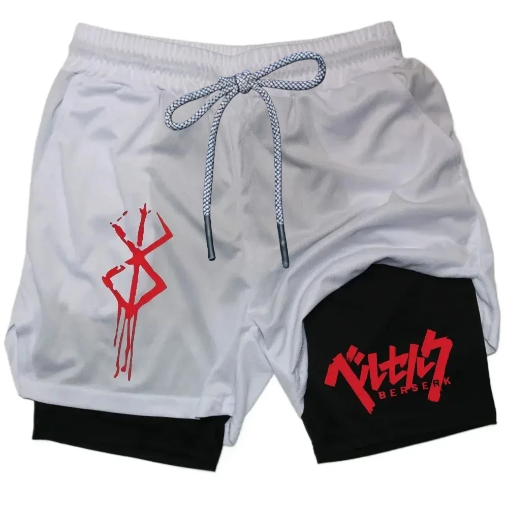 Anime Berserk 2 in 1 Men's Gym Shorts Active Athletic Compression Shorts 5 Inch Elastic Training Quick Drying Physical Training