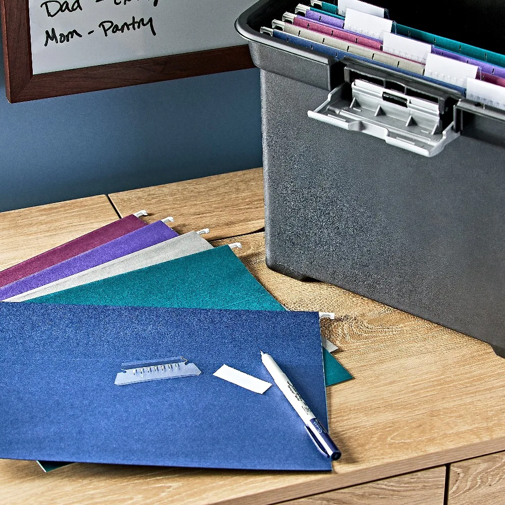Pen+Gear Assorted Jewel Tone Hanging File Folders, Letter Size, 1/5 Cut Label Tabs with Clear Inserts, 25 Pack for Office Document Storage & File Organization