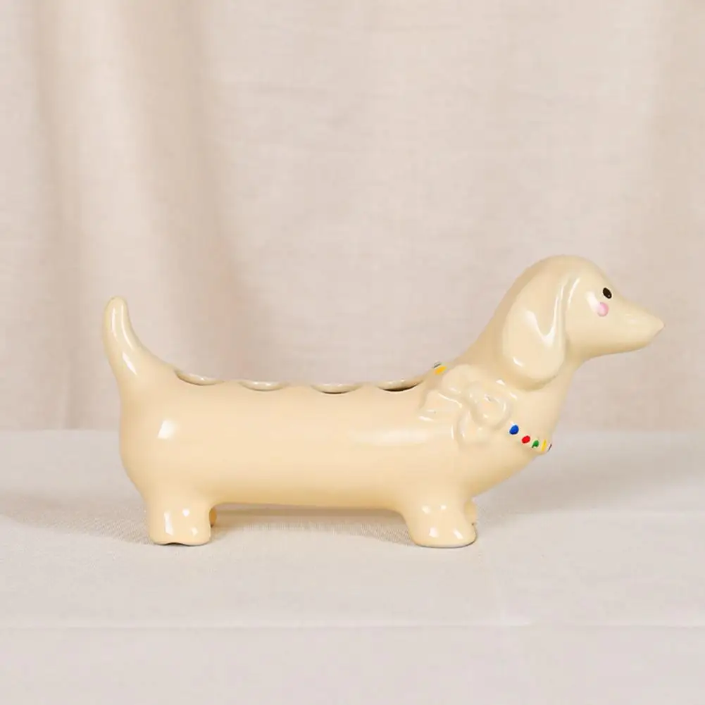 Anti-aging Ceramic Holder Dachshund Shape Ceramic Toothbrush Holder Multi-slot Bathroom Organizer Waterproof for Brushes