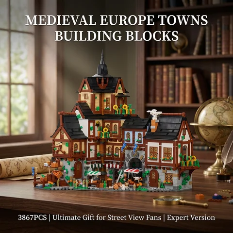 3867PCS Medieval Towns Buildings Blocks Street View Village Architecture Model Collect Display Assembly Toys Gift for Kid Adult