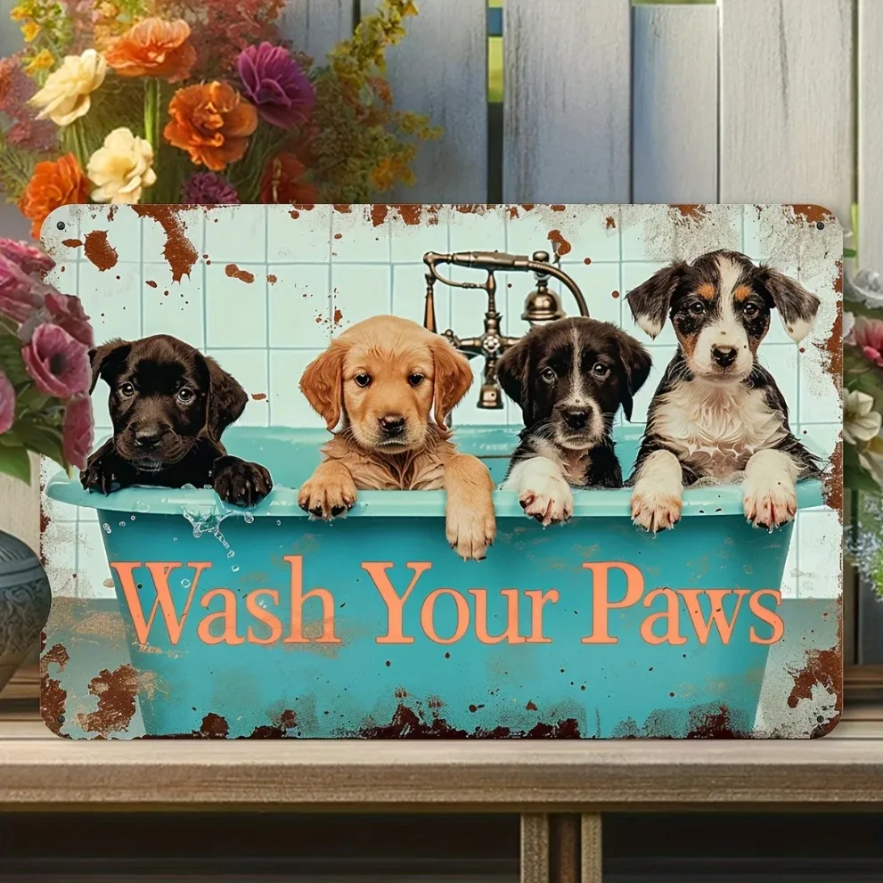 غسل الكفوف الخاصة بك الكلب معدن القصدير تسجيل ريفي خمر الحيوانات الأليفة جدار ديكور فني للمنزل هدية