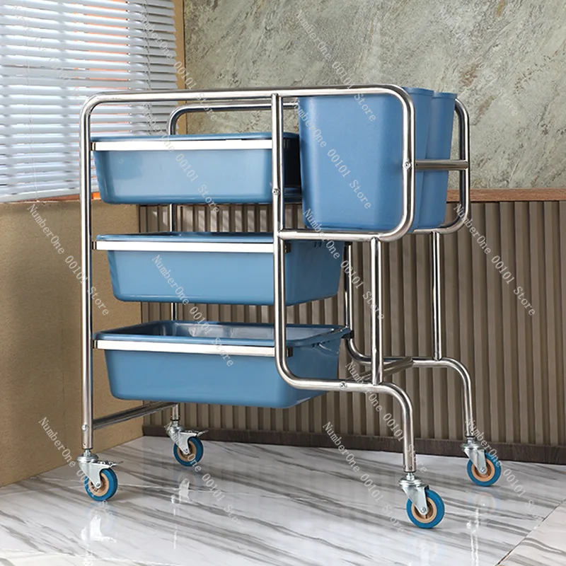Round Tube Curved Foot Bowl Collection Cart Stainless Steel for Hotel Restaurant