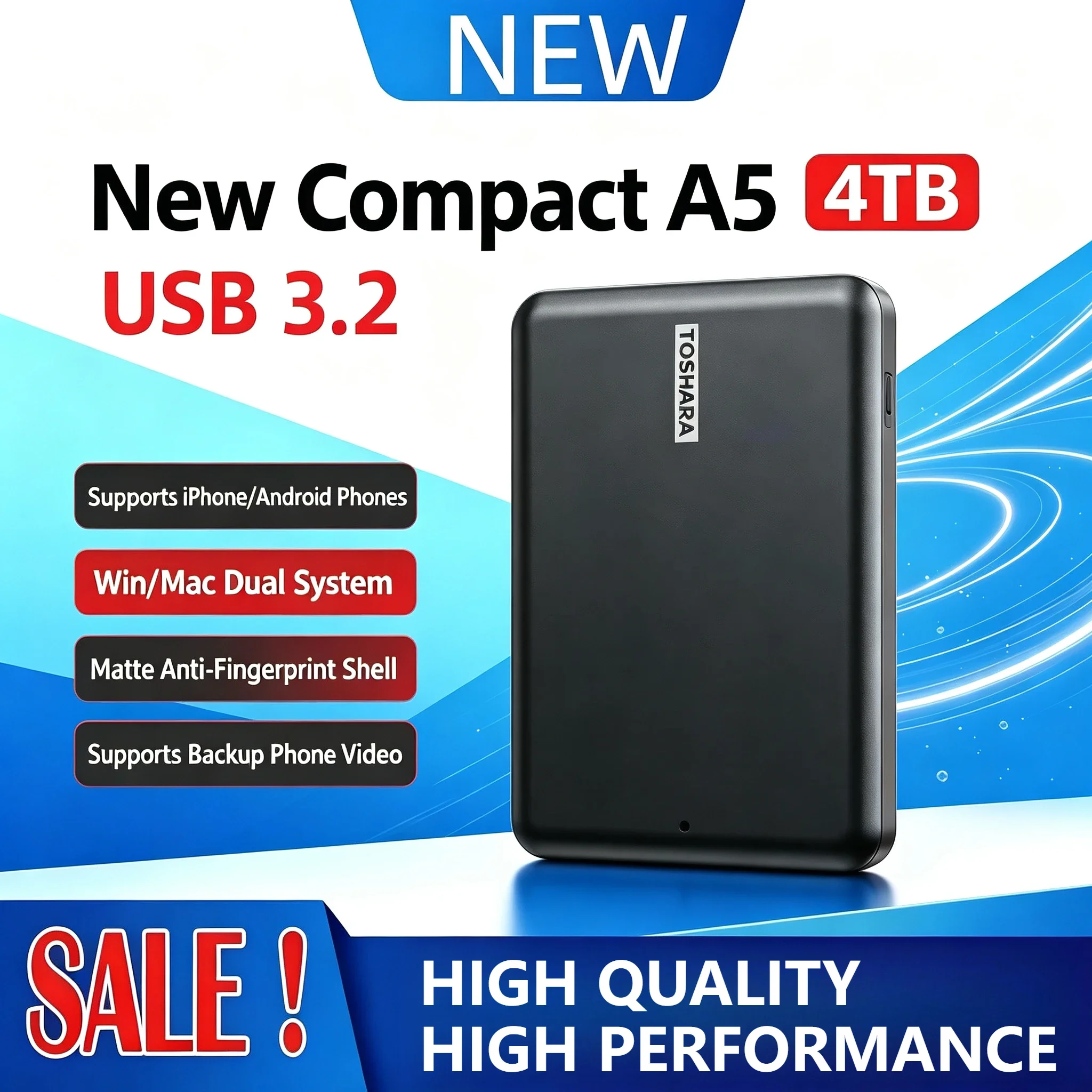 Original New A5 Portable External Hard Drive 4TB/1TB/2TB Canvio Basics USB 3.2 External Data Storage Capacity for PS5 Notebook