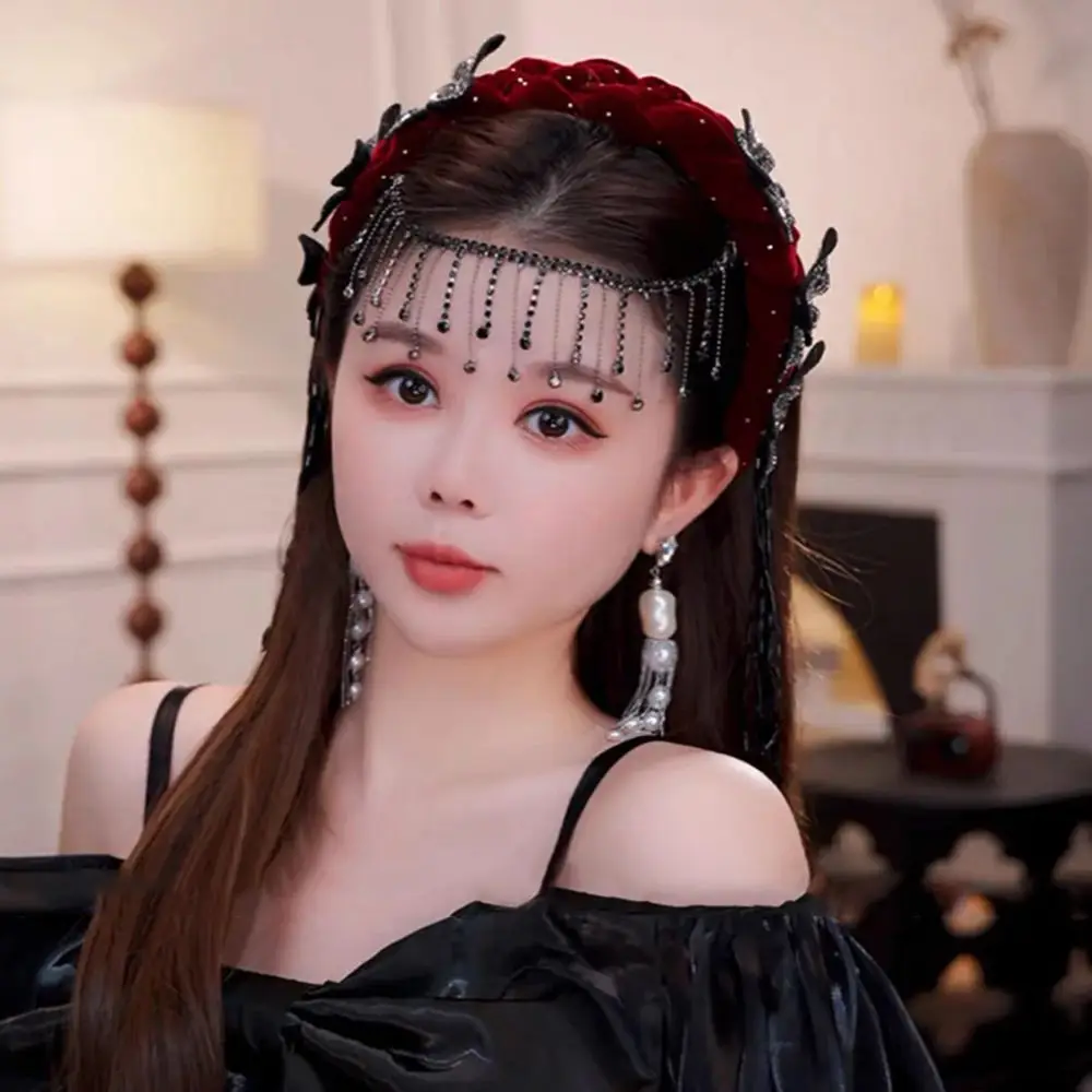 

Корейский ободок для волос с цветами и кисточками, широкая повязка для волос, блестящая праздничная тиара