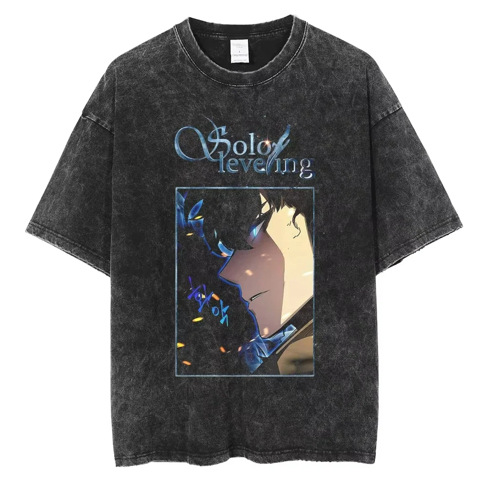 

2025 Men's Summer Popular Anime Sung Jin Woo pattern Harajuku print T-shirt, high-quality washed 100% cotton