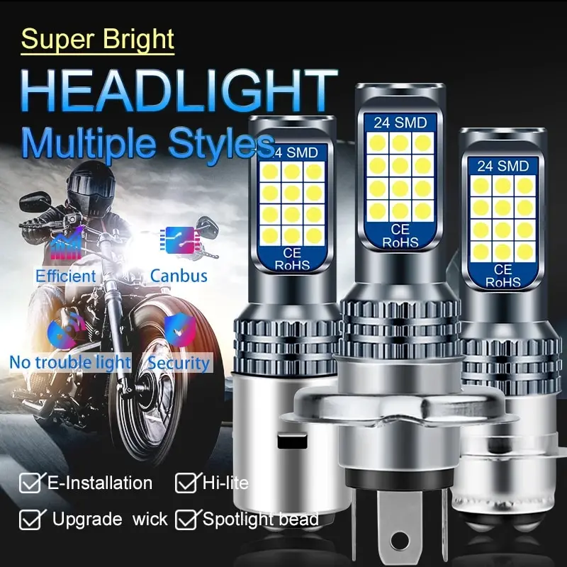 1pcs H4 H6 BA20D P15D Led Motorcycle Headlights Bulb 24pcs 3030 SMD High Brightness Motorcycle Fog Lights Driving Lamp 12V White
