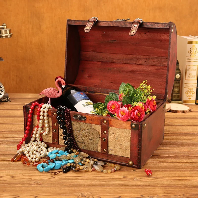 Storage Box Solid Wood Vintage withLock Password Dark Desktop Decoration Organizing Large Capacity Treasure Chest Portable Flip