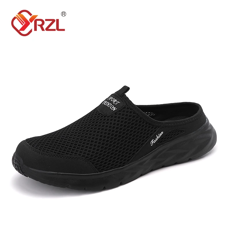 YRZL Mens Half Slippers Summer Breathable Mesh Mens Shoes Outdoor Casual Walking Shoes Large Flat Light Mesh Slippers Sandals