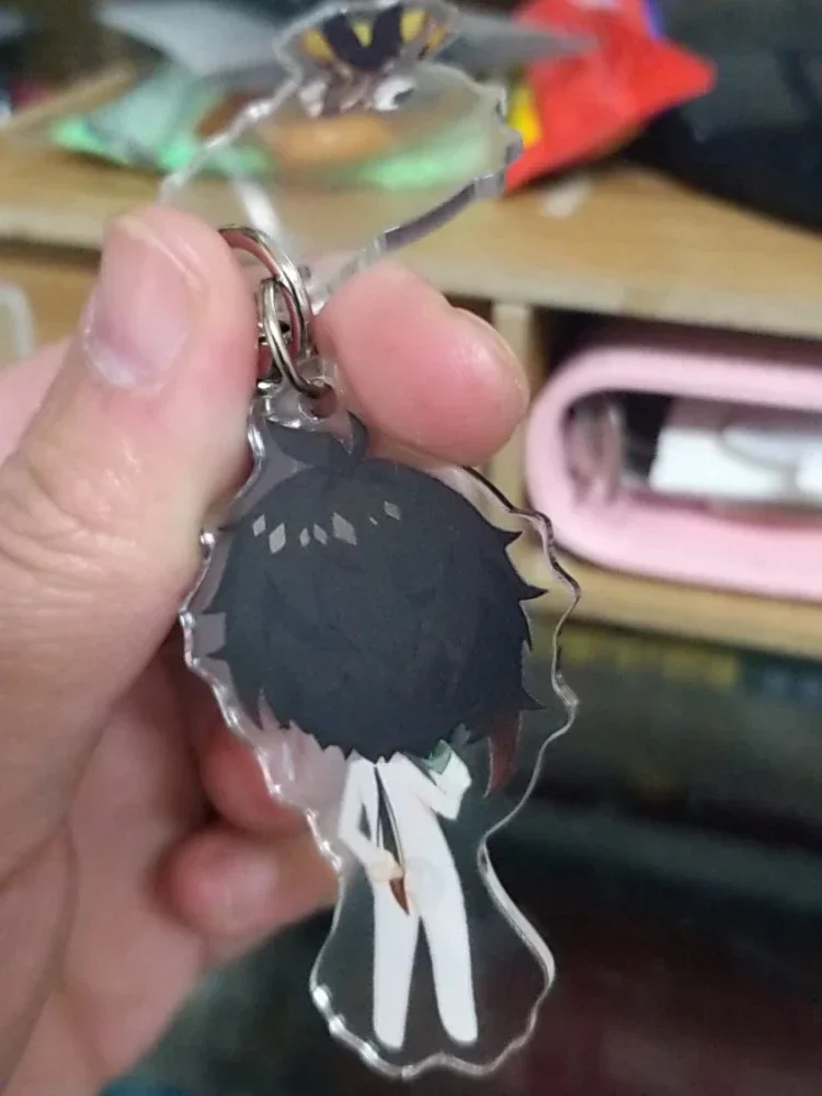 Cute Game Impact Zhongli Xiao Childe Retooling Change of Clothes Key Chain Acrylic Figure Keychains Metal Key Ring Jewelry Gifts