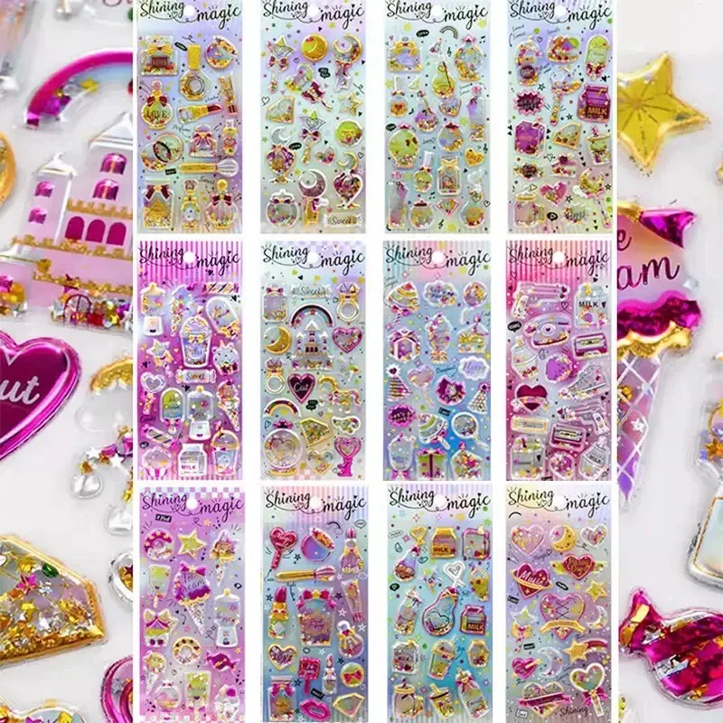 Hot Sales Kawaii Cartoon Colorful Rocking Water Injection 3D Stickers Cute Diy Mobile Graffiti Decoration Stickers Holiday Gift