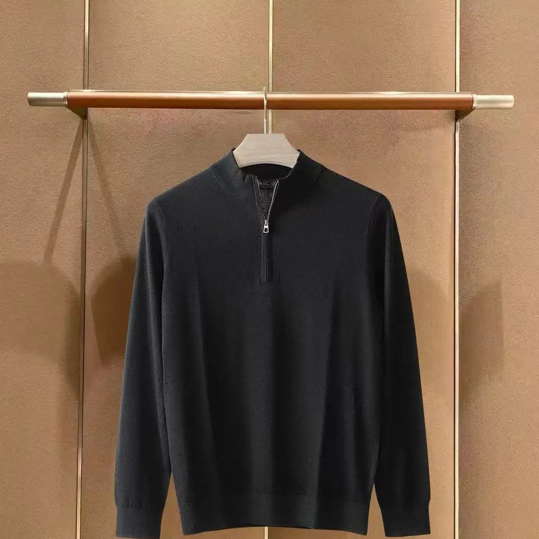 Italian LP men's autumn new men's stand-up collar zipper knitted sweater old money style simple solid color long-sleeved sweater