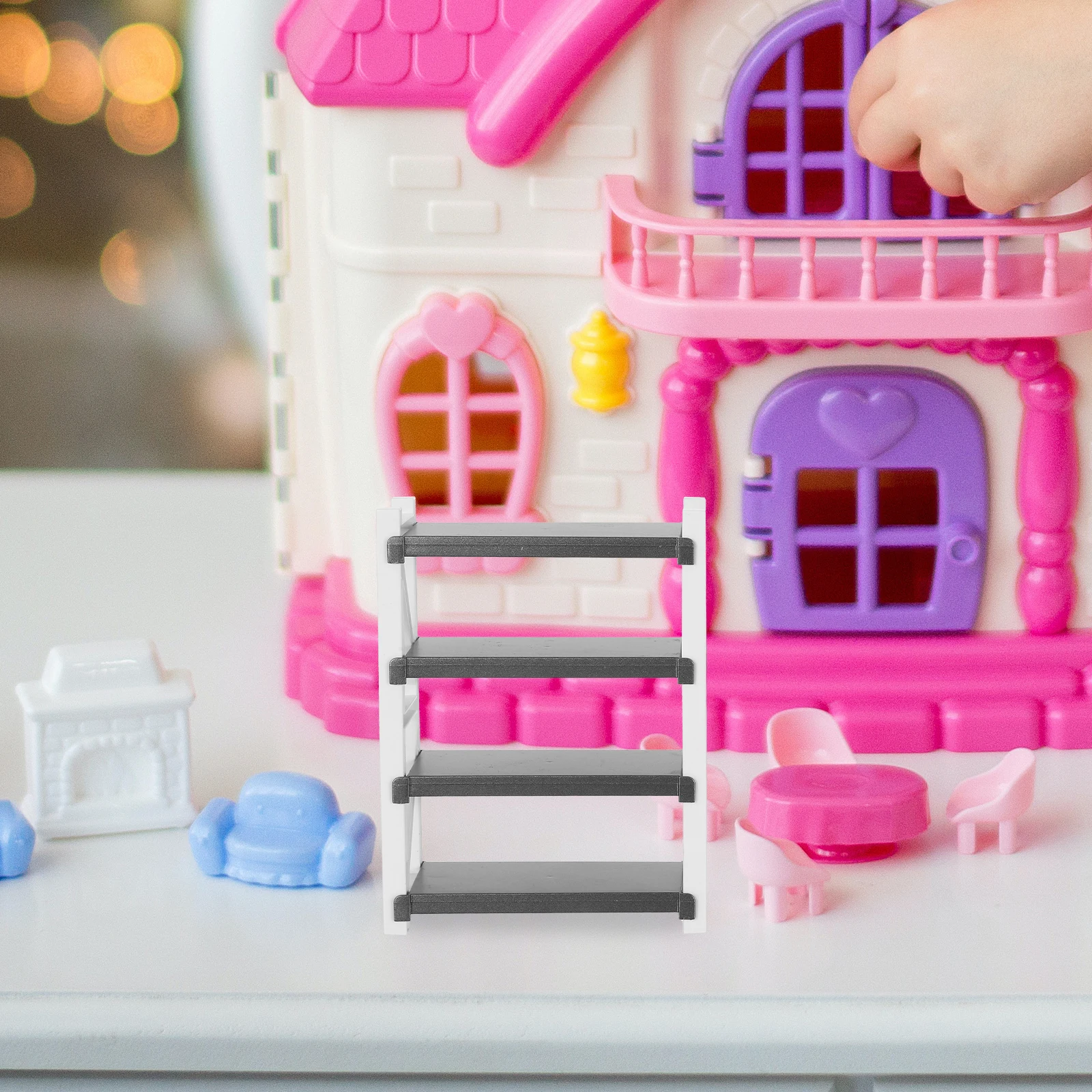 Organisateur de rangement pour maison de poupée, 2 pièces, Mini étagère à bibelots à 4 couches pour enfants, support de rangement Compact, ensemble de meubles miniatures, petit