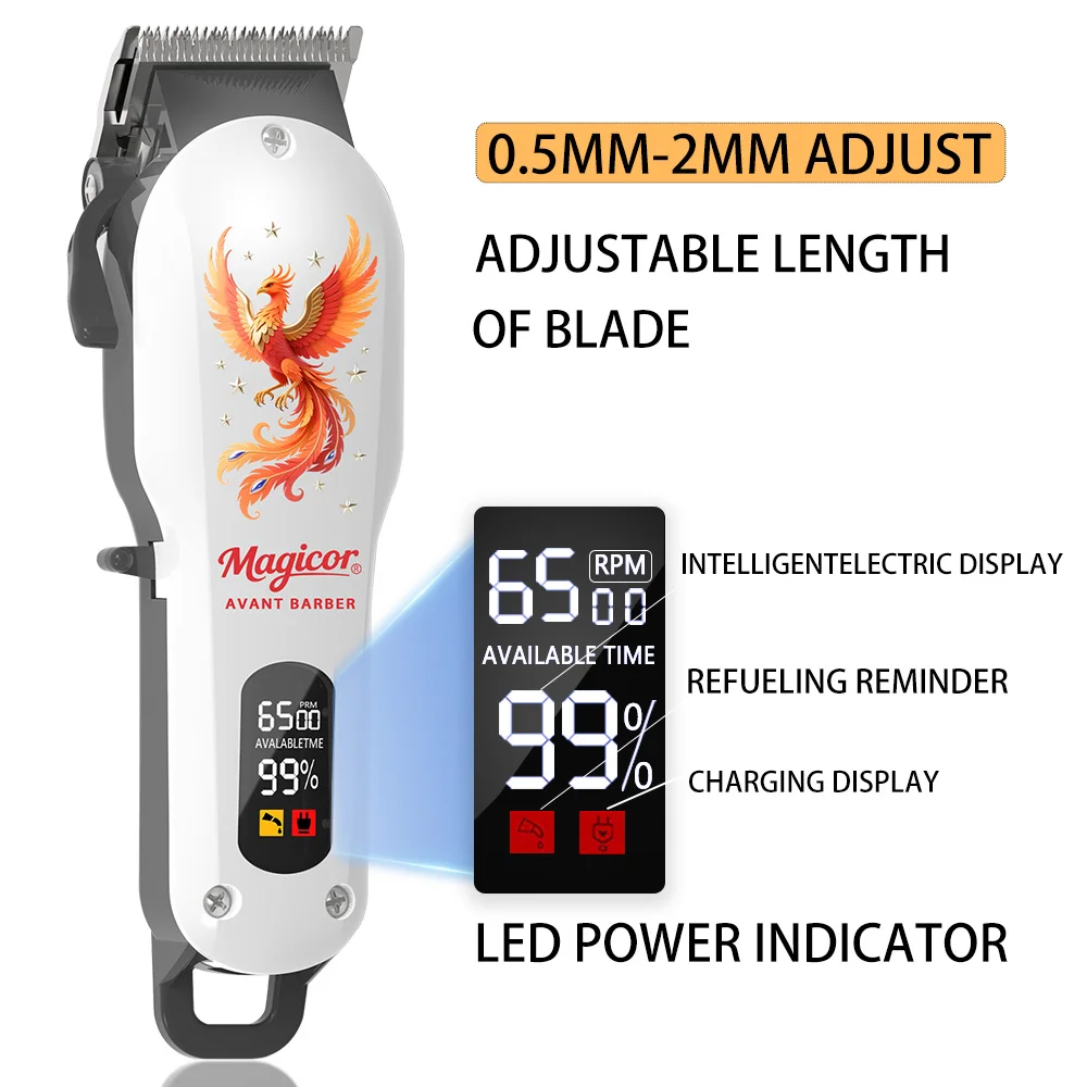 

MAGICOR новая модная мужская машинка для стрижки волос Golden Phenix с интеллектуальным цифровым дисплеем, электрическая машина для стрижки волос высокой мощности