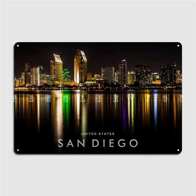 San Diego Night View Poster Metal Plaque Wall Pub Living Room Retro Wall Decor Tin Sign Poster
